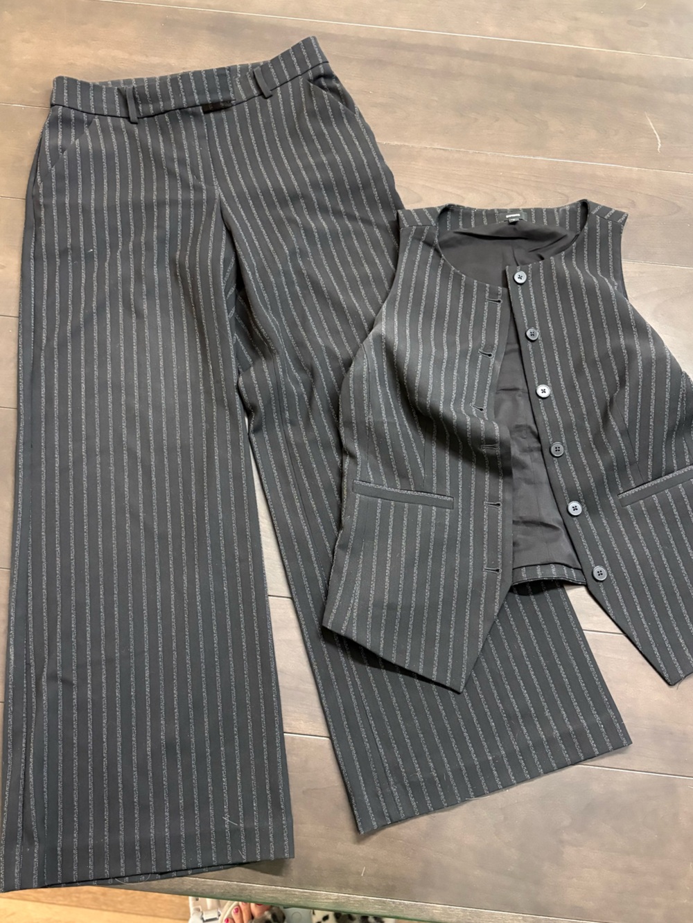Express Black Pinstripe Wide-Leg Pants and Vest Set